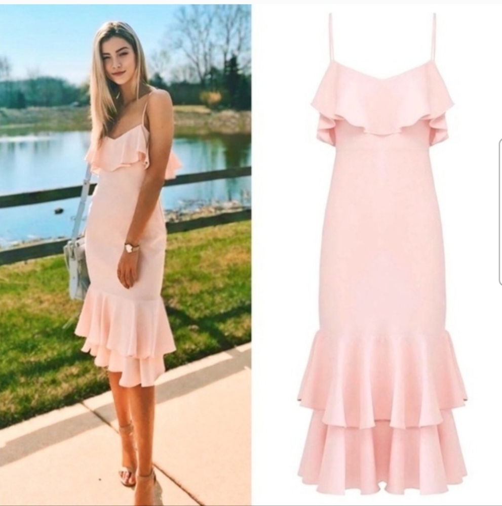 Revolve Likely Dress - Cerillo Ruffle Midi in Light Pink - Size 6